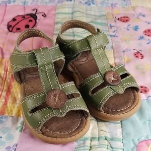 Livie & Luca Olive Green Leather Sandals w/Button Detail Size 6 Made in Mexico